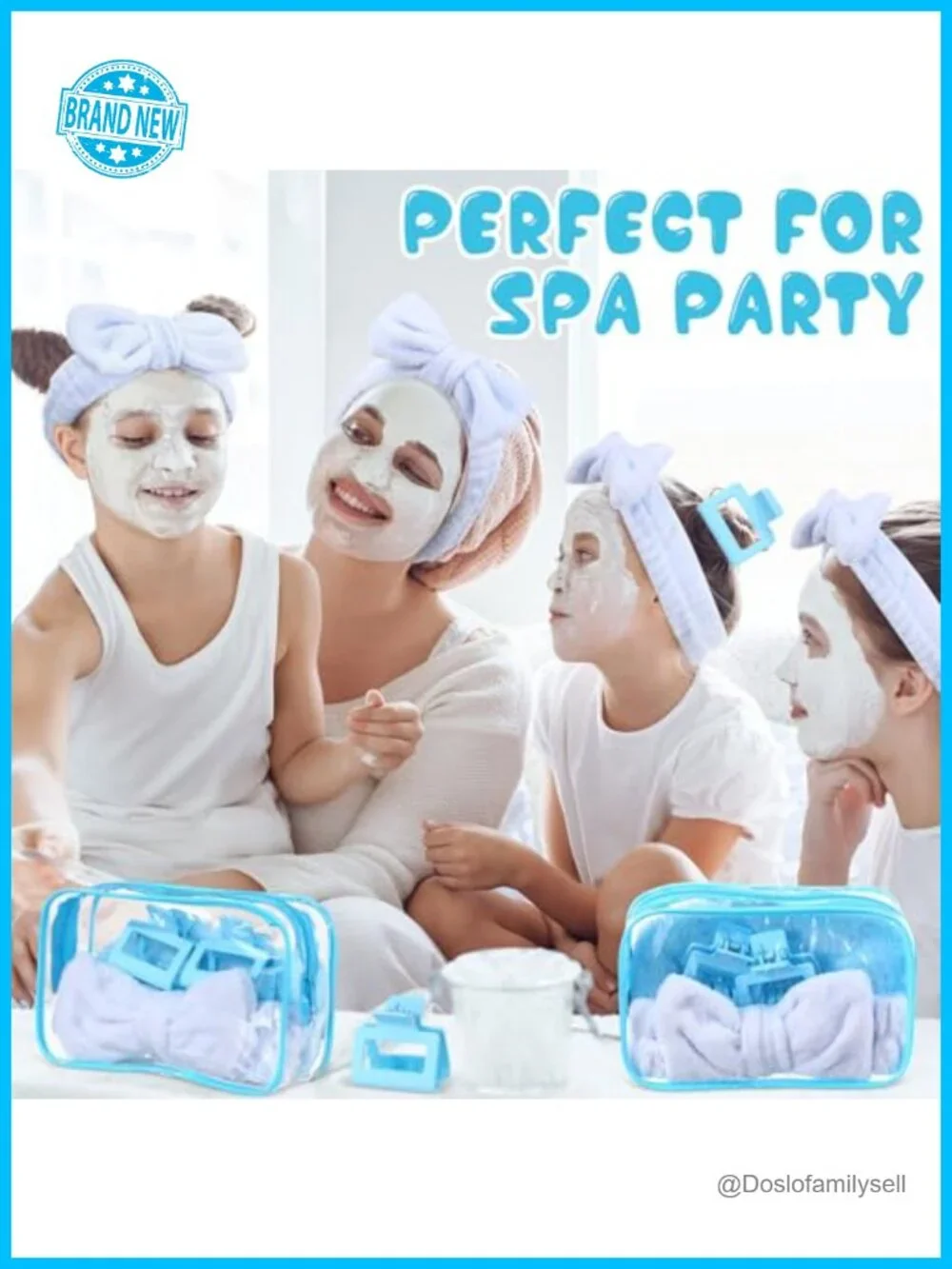Spa Sleepover Party Favors Set with Plush Eye Mask, Headband, Hair Claw Clips &